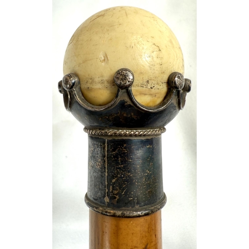 8 - A 19th Century Malacca cane with metal-mounted ivory ball finial, 87cms, and five similar sticks (6)... 