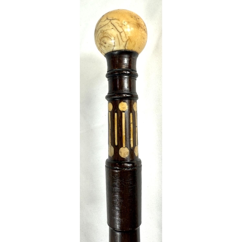 8 - A 19th Century Malacca cane with metal-mounted ivory ball finial, 87cms, and five similar sticks (6)... 