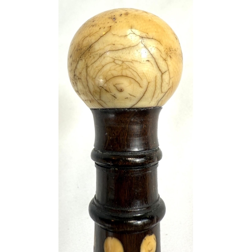 8 - A 19th Century Malacca cane with metal-mounted ivory ball finial, 87cms, and five similar sticks (6)... 