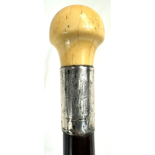 8 - A 19th Century Malacca cane with metal-mounted ivory ball finial, 87cms, and five similar sticks (6)... 