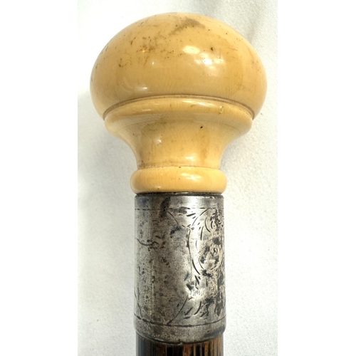 8 - A 19th Century Malacca cane with metal-mounted ivory ball finial, 87cms, and five similar sticks (6)... 