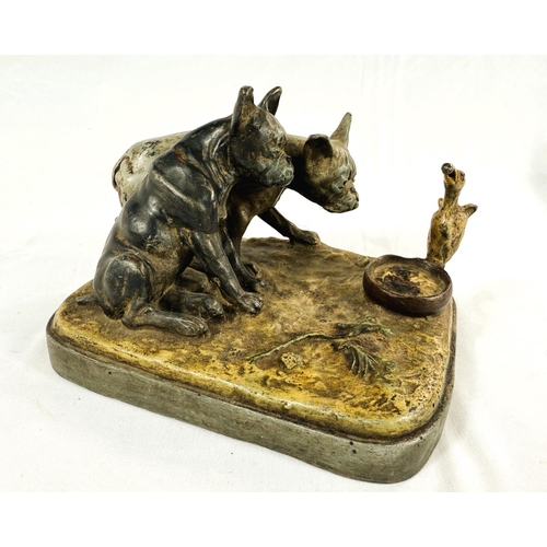 909 - After Franz Bergmann, cold painted bronze ink wall group with bull dogs and duckling, length 18.5cm.