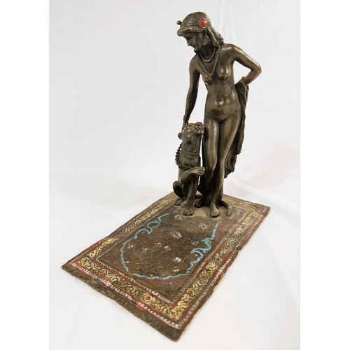 909A - After Franz Bergmann, cold painted bronze of nude female on rug, with tiger on chain, mark to base, ... 