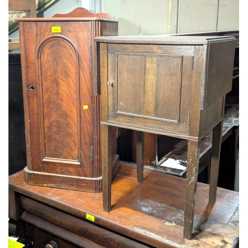 1048 - A Victorian mahogany bedside cupboard and a drop leaf bedside table; a free standing dressing table ... 