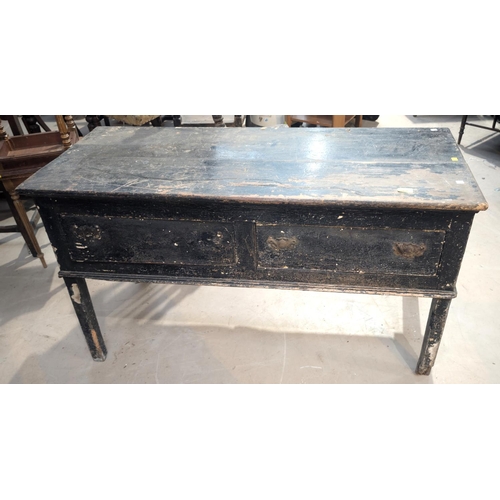 1056 - A 19th century painted pine dresser base with 2 frieze drawers on square legs, length 130cm.