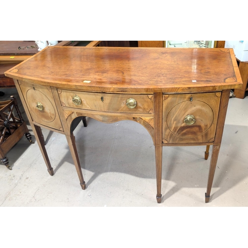 1079 - A 19th Century Sheraton-style inlaid mahogany 'D' front sideboard with cross-banded and quartered fa... 