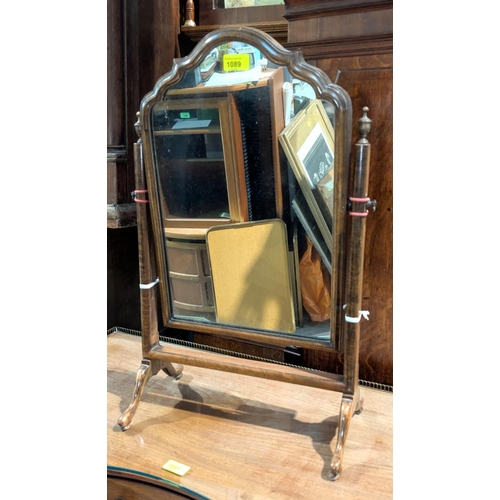 1089 - A period-style dressing table stool and a Georgian-style free-standing dressing table mirror.