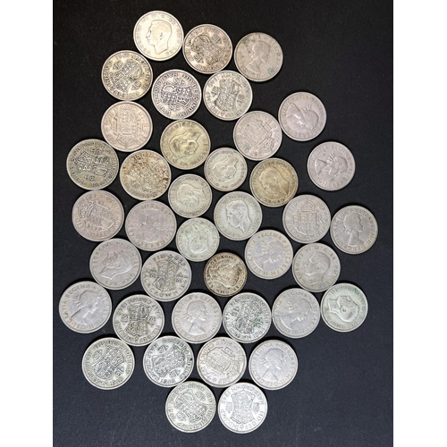 384 - GB: pre 1947 silver coins: 15 half-crowns and 4 florins; other GVI and QEII half-crowns