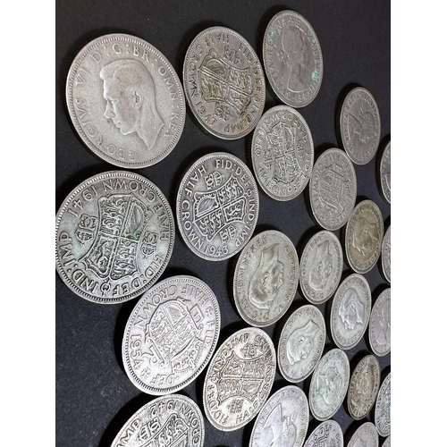 384 - GB: pre 1947 silver coins: 15 half-crowns and 4 florins; other GVI and QEII half-crowns