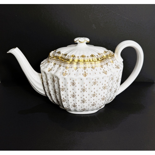 613 - A Spode Fleur de Lys white and gold teapot.