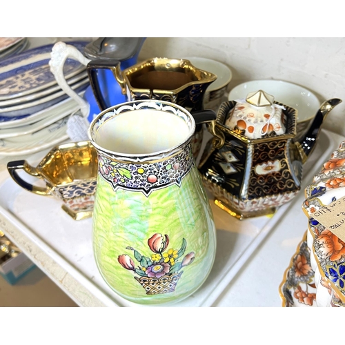 640 - A NORITAKE green enamelled porcelain tea service, a selection of blue and white and other meat platt... 