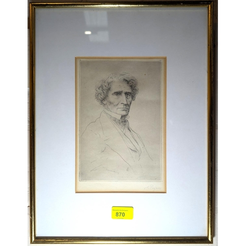 870 - After Alphonse Legros, portrait of Hector Berlioz, pencil, signed, framed and glazed. 23.5 x 16cm