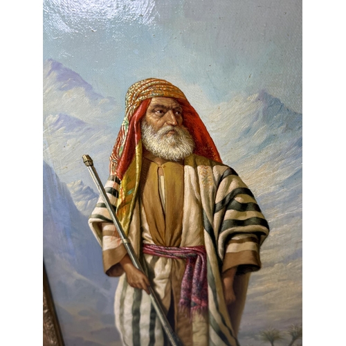 883 - Antonio Fuertes (1940): An elderly Middle Eastern 'man' in robes with rifle, oil on canvas, signed, ... 