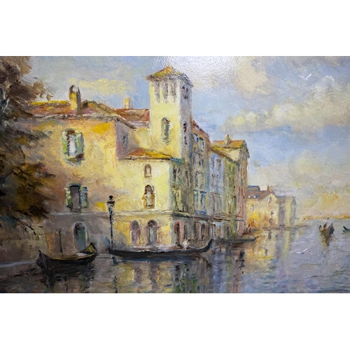 884 - Morgan John Rendell, Venetian canal scene, oil on board, signed, 39 x 49cm, gilt frame.