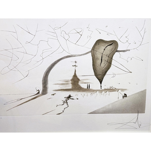 894 - Salvador Dali, figure running along a beach, church and 'melting clock' in the background, artist si... 