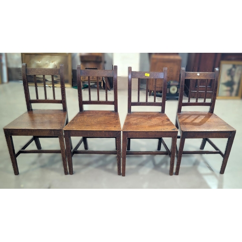 998 - A set of four 18th/19th century rail back solid seat dining chairs.