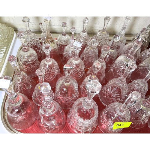 647 - A large selection of cut glass bells etc