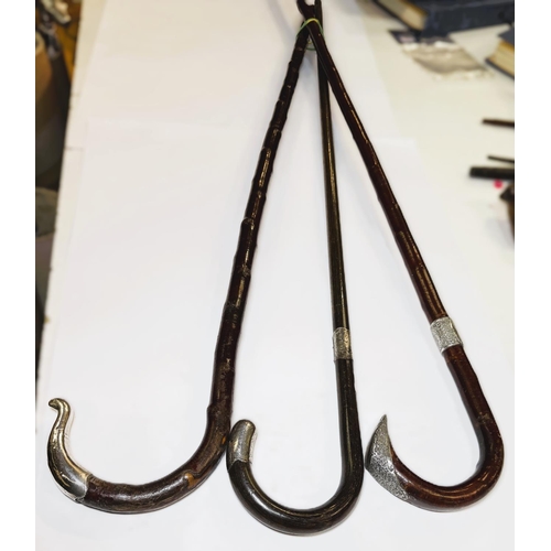 107 - Three vintage walking sticks with silver/white metal mounts, 85-95cm, (3).