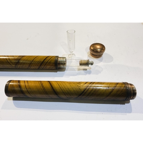 197 - A 19th Century novelty stick with simulated grained shaft, concealing a glass cylindrical vessel and... 