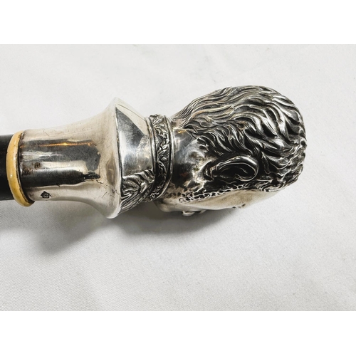 227 - A Victorian ebonised walking stick with silver portrait bust finial of General Gordon, London, 1885,... 