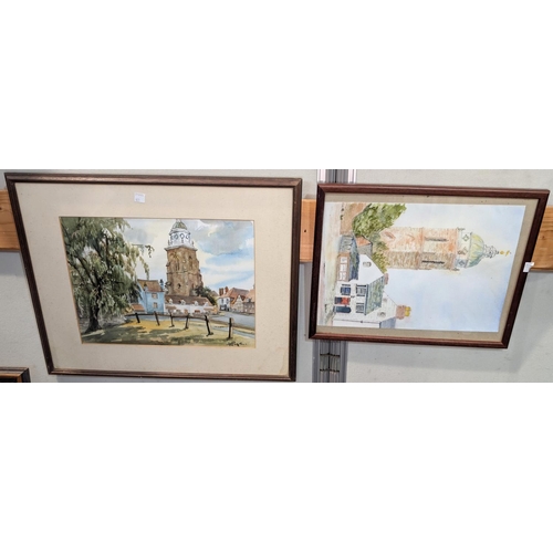 401 - 2 Artist signed prints by Ruth Roland & Liam Spencer; an original watercolour of a church with u... 