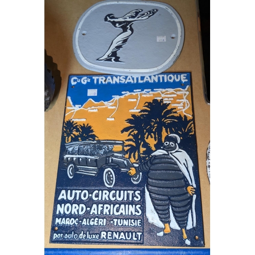 477A - A cast metal Spirit of Ecstasy wall mounting plaque and a vintage style painted Renault wall mountin... 