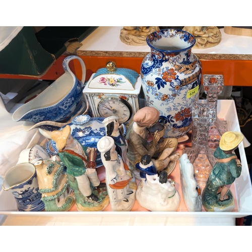 634 - A selection of 19th century Staffordshire pottery, blue and white etc.