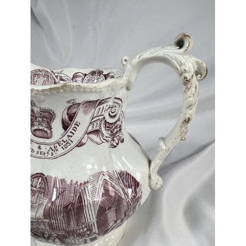 639 - An 1831 commemorative jug for William and Adelaide, crowned September.