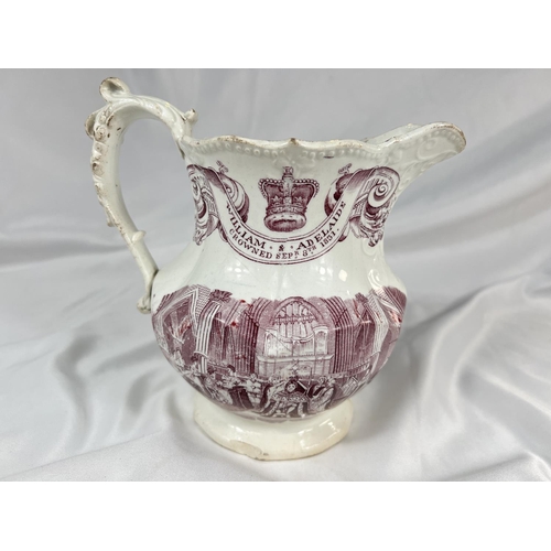 639 - An 1831 commemorative jug for William and Adelaide, crowned September.