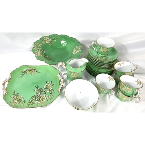 640 - A NORITAKE green enamelled porcelain tea service, a selection of blue and white and other meat platt... 