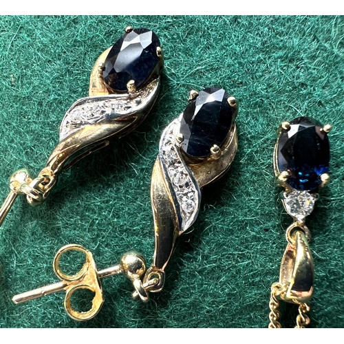 719 - A 9ct gold pendant  and earrings set with blue stone, 4.9gms