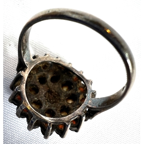 722 - A hallmarked silver ring with garnets and opals in floral setting and a selection of costume jewelle... 