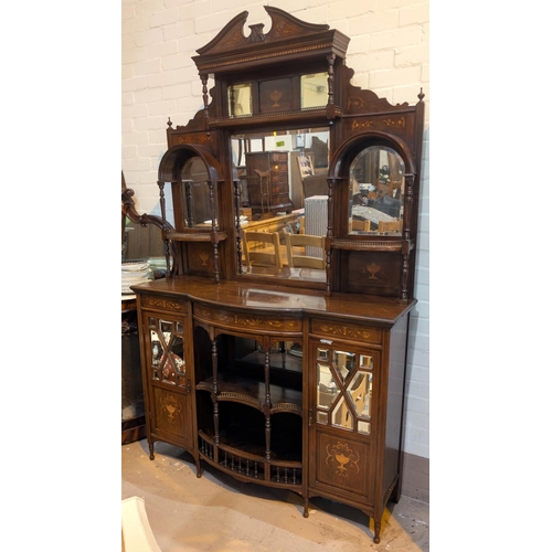 955 - A late Victorian rosewood mirror back side cabinet with extensive floral marquetry inlay, the upper ... 