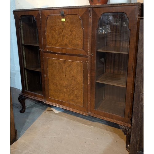 960 - A mid 20th century Georgian style burr walnut secretaire/side cabinet with fitted front section, 2 g... 