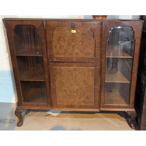 960 - A mid 20th century Georgian style burr walnut secretaire/side cabinet with fitted front section, 2 g... 