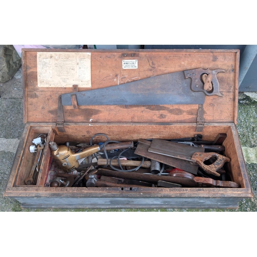 496 - A Marple's and Son's tool chest with vintage tools.