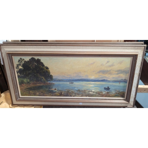 853D - Ernst Knight (1915-1995): impressionist oil on canvas of fishing boats at sunset, signed and framed,... 