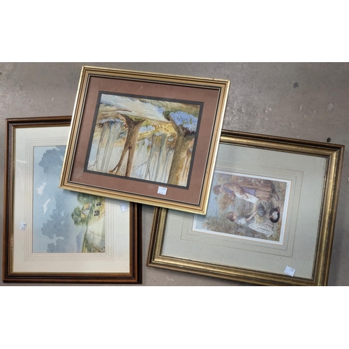 406 - Four framed and glazed children's nursery prints and other prints.