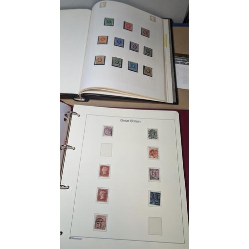 490 - Two stamp albums - GB inc. Victoria 1d reds, 2d blues and unused Victoria 9d stamp; An album of FD c... 