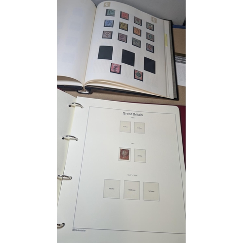 490 - Two stamp albums - GB inc. Victoria 1d reds, 2d blues and unused Victoria 9d stamp; An album of FD c... 