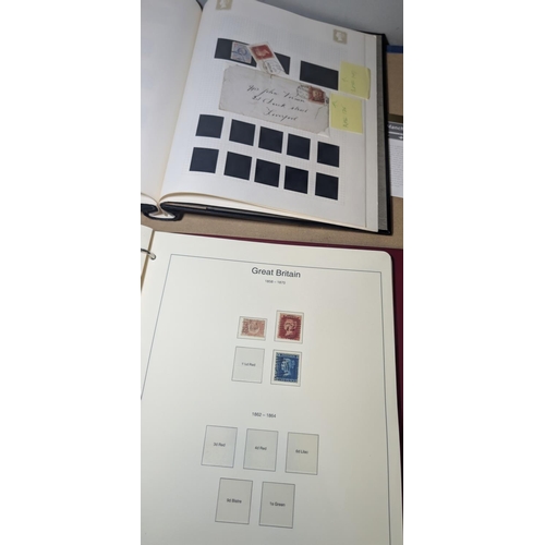 490 - Two stamp albums - GB inc. Victoria 1d reds, 2d blues and unused Victoria 9d stamp; An album of FD c... 