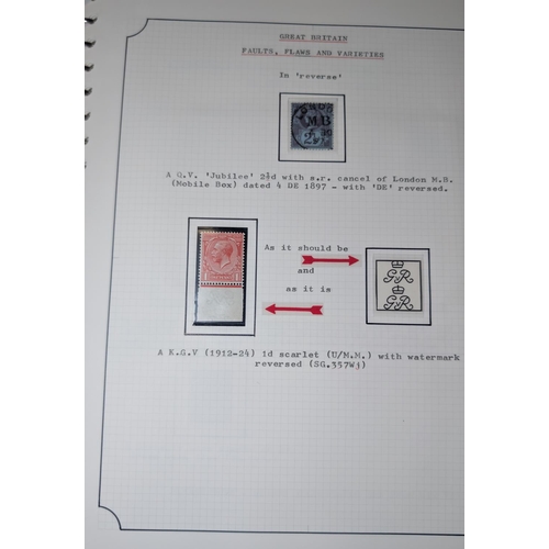 491 - Stamp album GB, Faults, Flaws and Varieties on 75 pages.