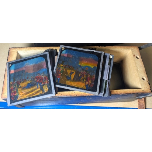 495C - A collection of vintage lantern slides, including military.