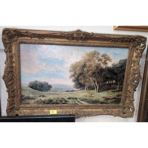 906 - E. Steel, a pair of 19th century British school oil paintings of shepherd and sheep with windmill to... 