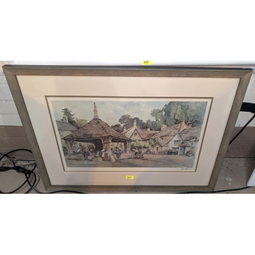 913 - STURGEON, village square scene, artist signed print, 38 x 61 cm, framed and glazed.