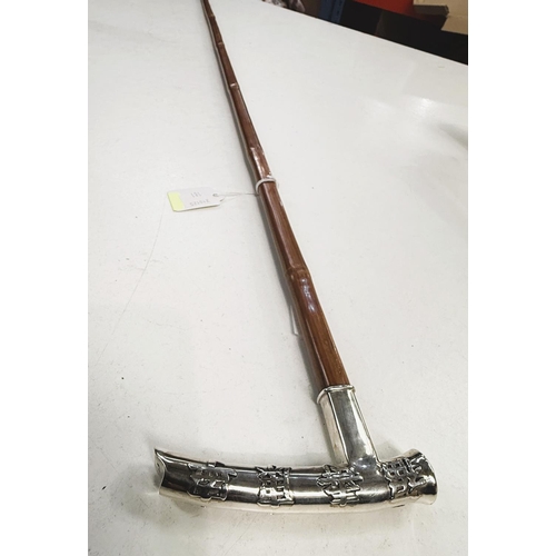 181 - A Chinese square section cane, circa 1900, with silver handle, 91cm.