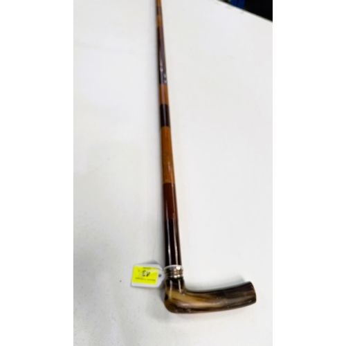 43 - A 19th Century horn-handled walking stick with specimen woods shaft, 97cm.