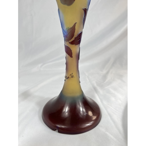 642 - Emile Galle, French overlaid glass lamp base, yellow ground with red highlights, ht. 29.5cm.