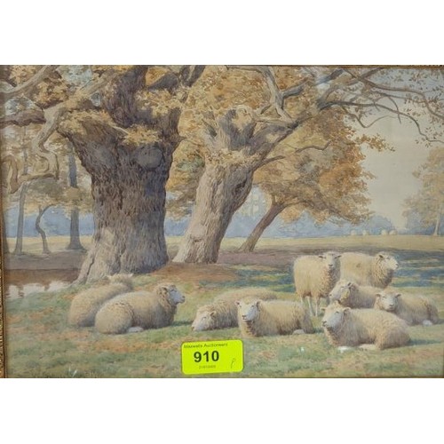 910 - W. Sydney Cooper, watercolour of sheep under trees, signed and dated bottom left, in traditional gil... 