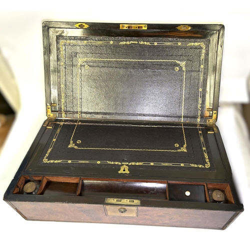 1A - A 19th century walnut and brass band lap writing desk dated 14th September 1866 and a vintage till.